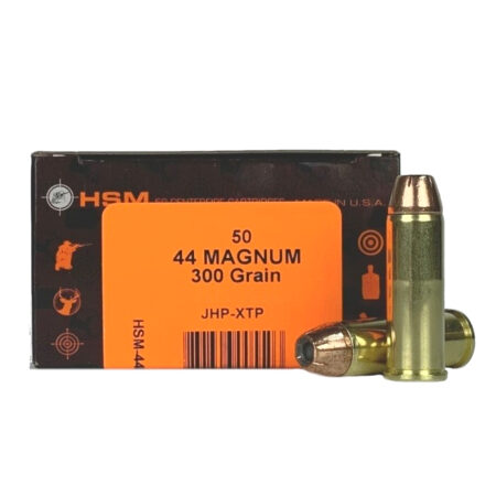 an image of the product HSM Factory Blemish .44 Magnum 300 Gr. Hornady XTP Jacketed Hollow Point(Small Primer)- Box of 50 - 44M-8-N-FB