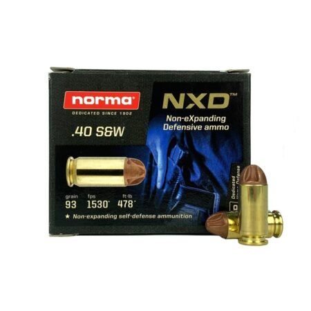 an image of the product Norma NXD .40 S&W 93 Gr. Fluted Non-eXpanding Defensive- Lead Free- Box of 20 - 611440020