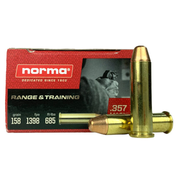 an image of the product Norma Range & Training .357 Magnum 158 Gr. Full Metal Jacket- Box of 50 - 620640050