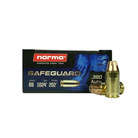 an image of the product Norma Safeguard .380 Auto 88 Gr. Jacketed Hollow Point- Box of 50 - 803807680