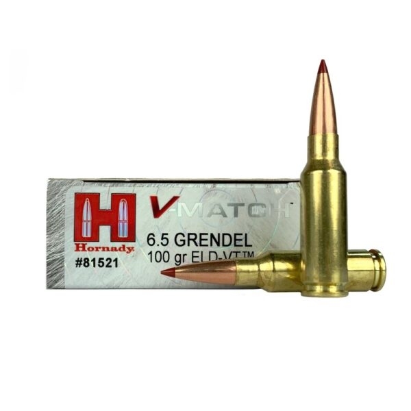 an image of the product Hornady V-Match 6.5 Grendel 100 Gr. ELD-VT Polymer Tip- Box of 20 - 81521