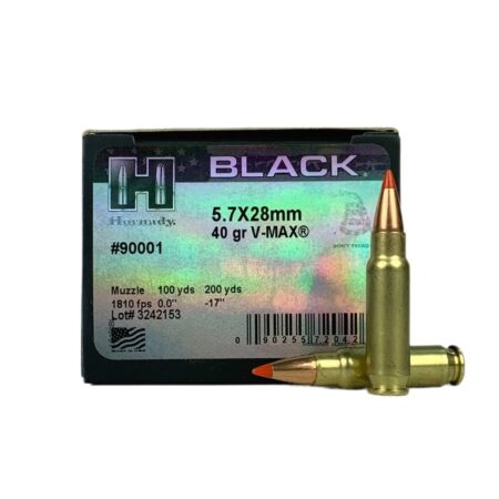 an image of the product Hornady Black 5.7x28mm 40 Gr. V-Max Polymer Tip- Box of 25 - 90001-HDY