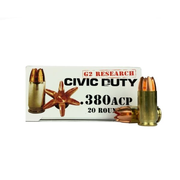 an image of the product G2 Research Civic Duty .380 ACP 64 Gr. Solid Copper Projectile- Lead Free- Box of 20 - G00621