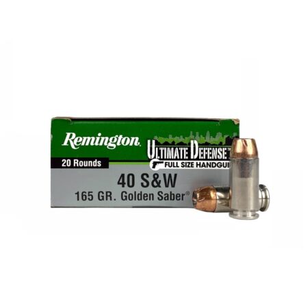 an image of the product Remington Ultimate Defense .40 S&W 165 Gr. Golden Saber Brass Jacketed Hollow Point- Box of 20 - HD40SWA