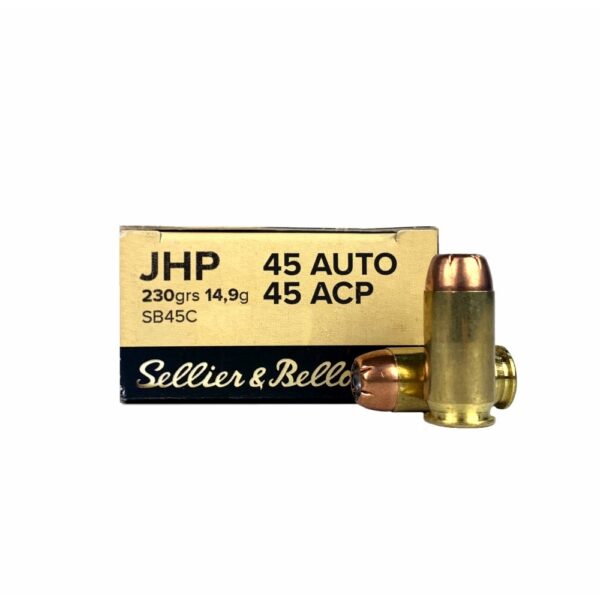 an image of the product Sellier & Bellot .45 ACP 230 Gr. Jacketed Hollow Point- Box of 50 - SB45C