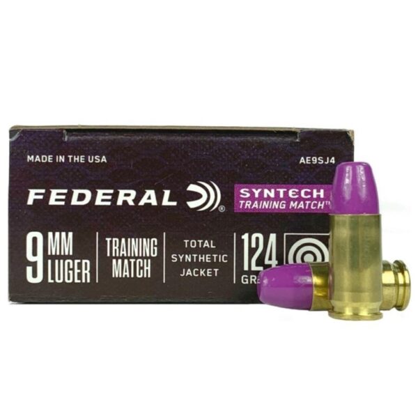 Federal Syntech Training Match 9mm Luger 124 Gr. Total Synthetic Jacket - Box of 50- AE9SJ4