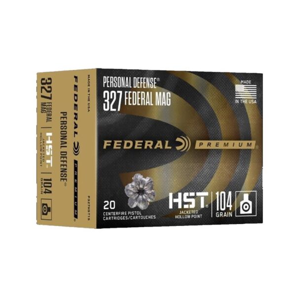 an image of the product Federal Premium Personal Defense .327 Federal Magnum 104 Gr. HST Jacketed Hollow Point- Box of 20 - P327HST1S