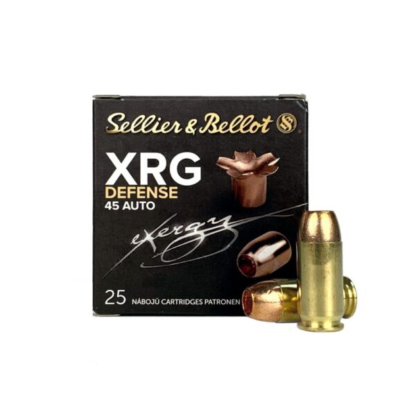 an image of the product Sellier & Bellot XRG Defense .45 Auto 165 Gr. XRG Hollow Point- Lead-Free- Box of 25 - SB45XA