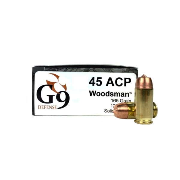 an image of the product G9 Defense .45 ACP 165 Gr. Woodsman Solid Copper- Lead Free- Box of 20 - WM-45ACP-165A