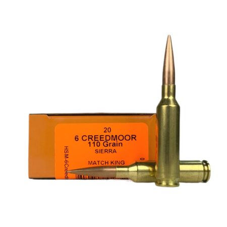 an image of the product HSM 6mm Creedmoor 110 Gr. Sierra MatchKing Hollow Point Boat Tail- Box of 20 - 6CREEDMOOR-4-N