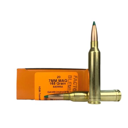 an image of the product HSM Factory Blemish 7mm Remington Magnum 165 Gr. Sierra Gamechanger- Box of 20 - 7mmMAG-26-N-FB