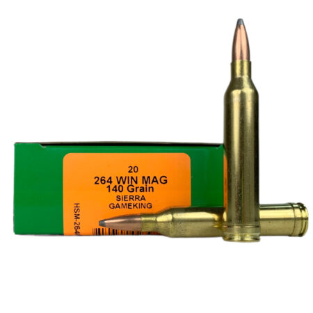 an image of the product HSM .264 Winchester Magnum 140 Gr. Sierra GameKing Soft Point Boat Tail- Box of 20 - 264WINM-3-N