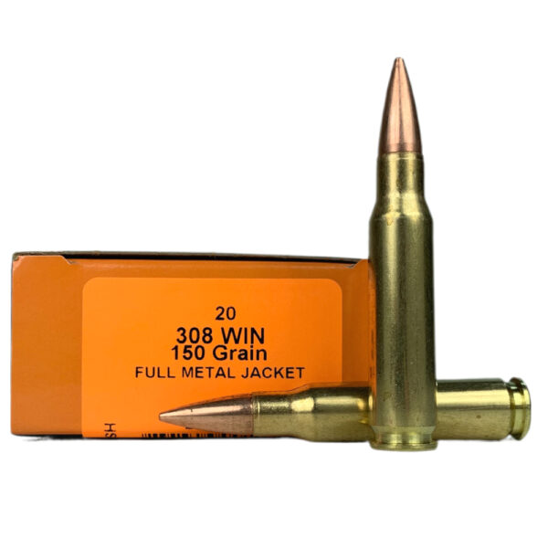 an image of the product HSM .308 Winchester 150 Gr. Full Metal Jacket- Box of 20 - 308-1-N