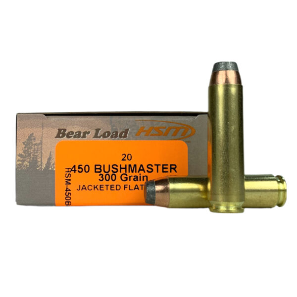 an image of the product HSM Bear Load .450 Bushmaster 300 Gr. Jacketed Flat Point- Box of 20 - 450Bushmaster-1-N