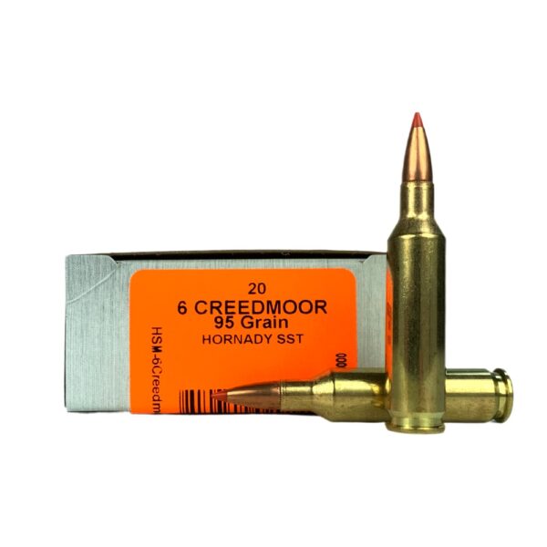 an image of the product HSM Tipping Point 2 6mm Creedmoor 95 Gr. Hornady SST Polymer Tip- Box of 20 - 6CREEDMOOR-5-N