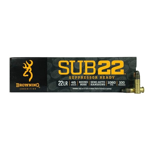 an image of the product Browning SUB22 .22 Long Rifle 45 Gr. Lead Round Nose- Box of 100 - B194122102