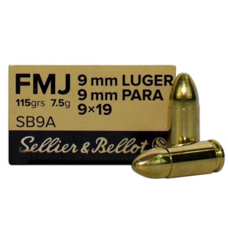 an image of the product Sellier & Bellot 9mm Luger 115 Gr. FMJ- Box of 50 - SB9A-SB