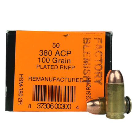 an image of the product HSM Factory Blemish .380 ACP 100 Gr. Plated RNFP- Remanufactured- Box of 50 - 380-2R-FB