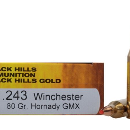 an image of the product Black Hills Gold .243 Winchester 80 Gr. Hornady GMX- Lead-Free- Box of 20 - 1C243BHGN7