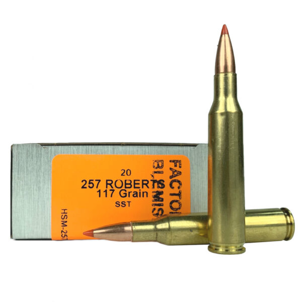 an image of the product HSM Factory Blemish Tipping Point 2 .257 Roberts 117 Gr. Hornady SST Polymer Tip- Box of 20 - 257RBTS-1-N-FB