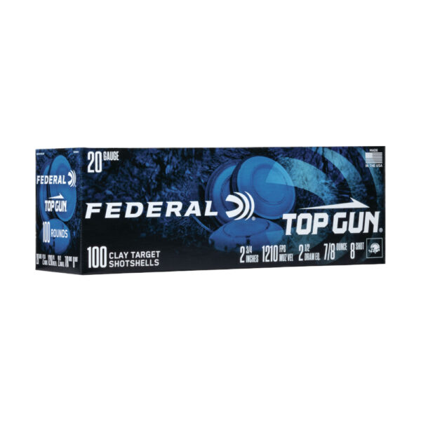 an image of the product Federal Top Gun 20 Gauge 2-3/4" 7/8 oz #8 Shot- Box of 100 - TG201008