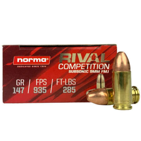 Norma Rival Competition 9mm Luger 147 Gr. Full Metal Jacket- Subsonic- Box of 50- 801906402