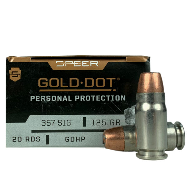 an image of the product Speer Gold Dot Personal Protection .357 SIG 125 Gr. Gold Dot Jacketed Hollow Point- Box of 20