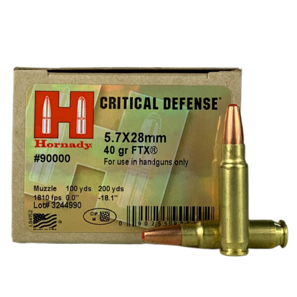 an image of the product Hornady Critical Defense 5.7x28mm 40 Gr. FTX- Box of 25